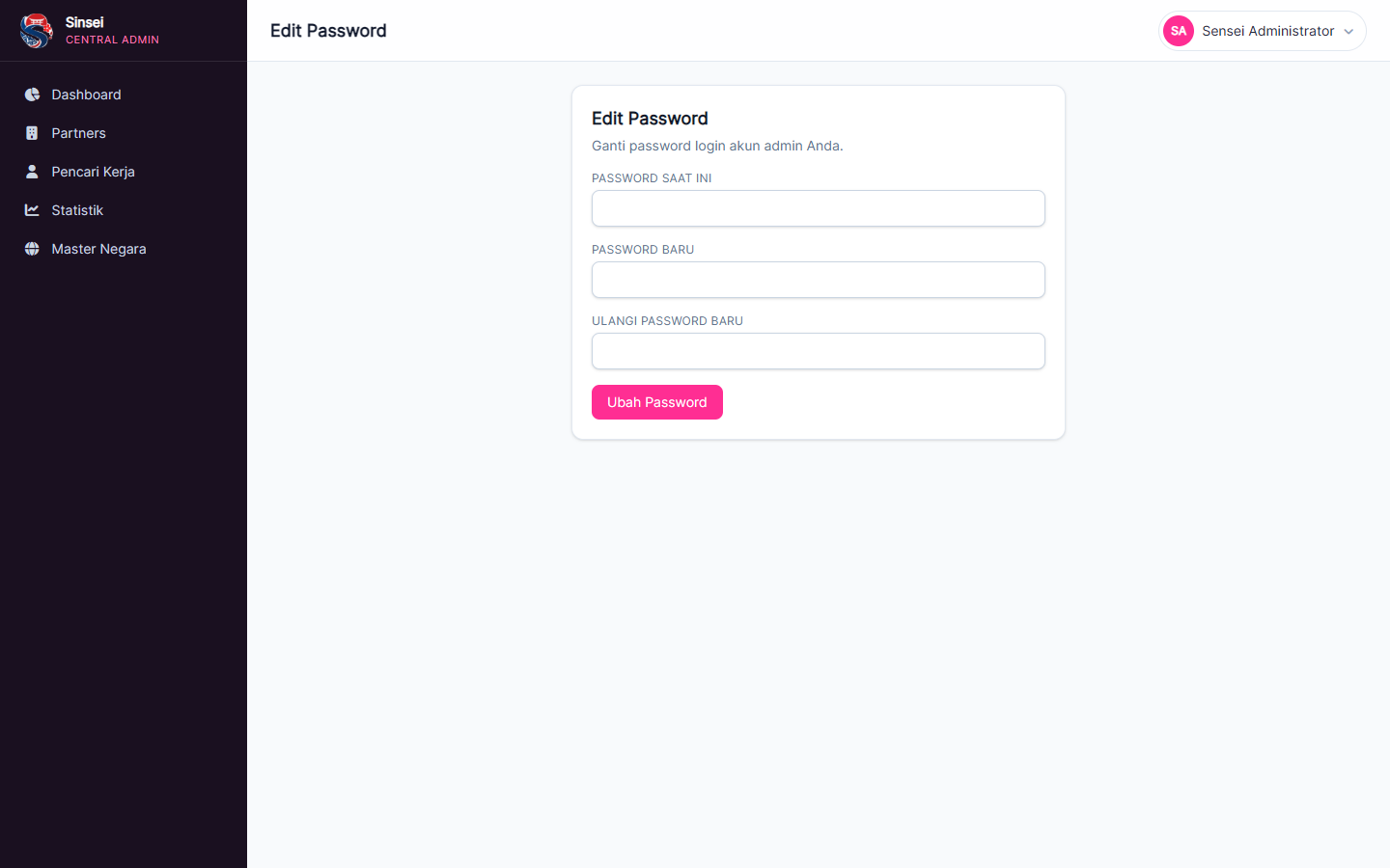 Edit password admin.