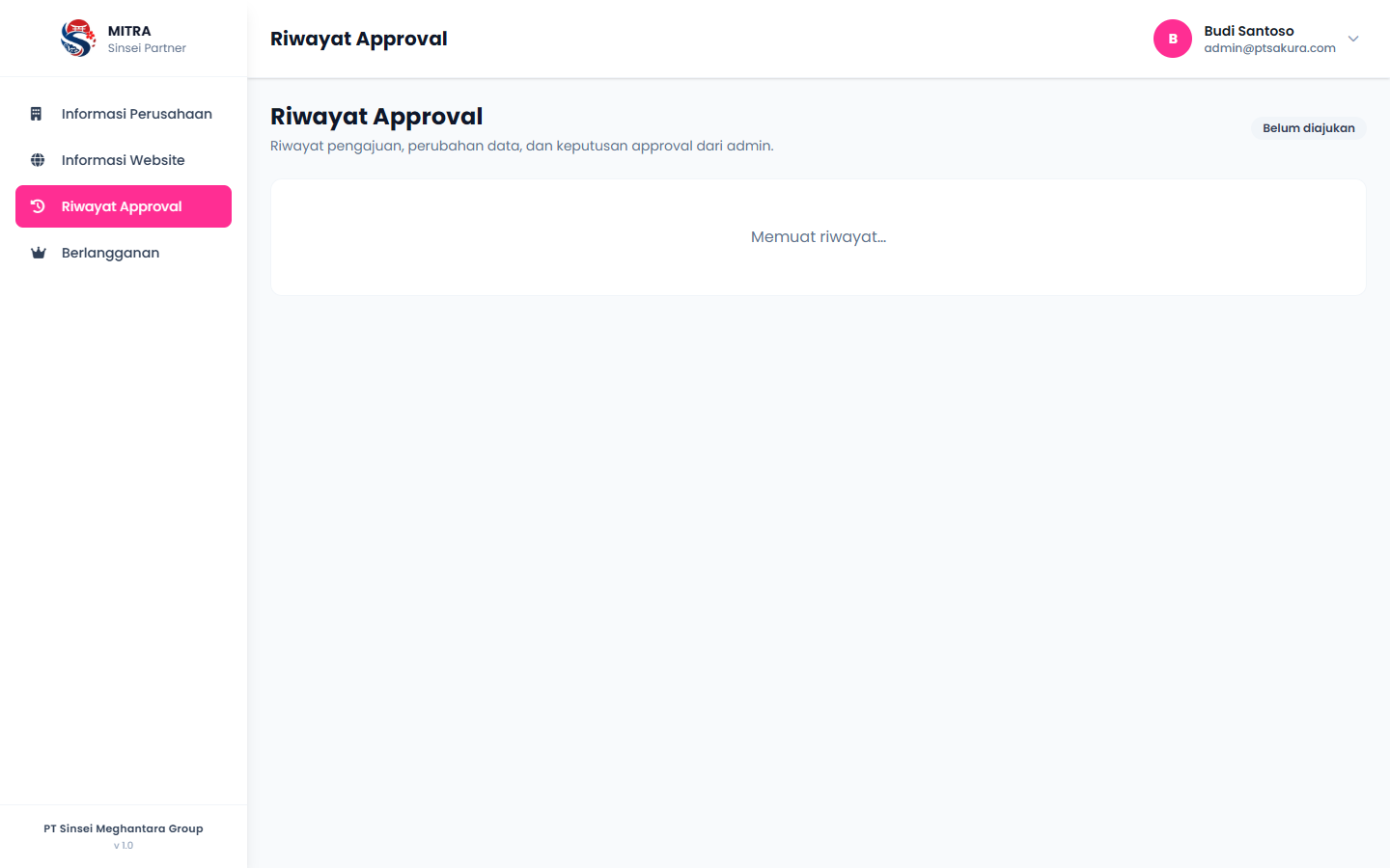 Riwayat approval mitra.