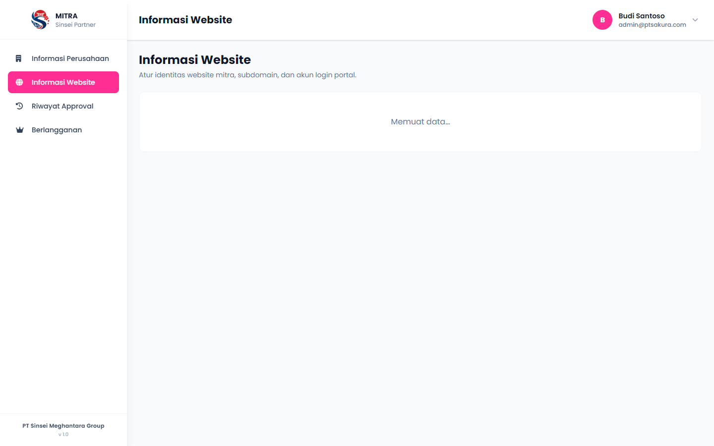 Pengaturan nama brand dan subdomain.