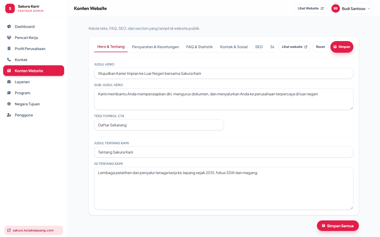 Konten teks website.