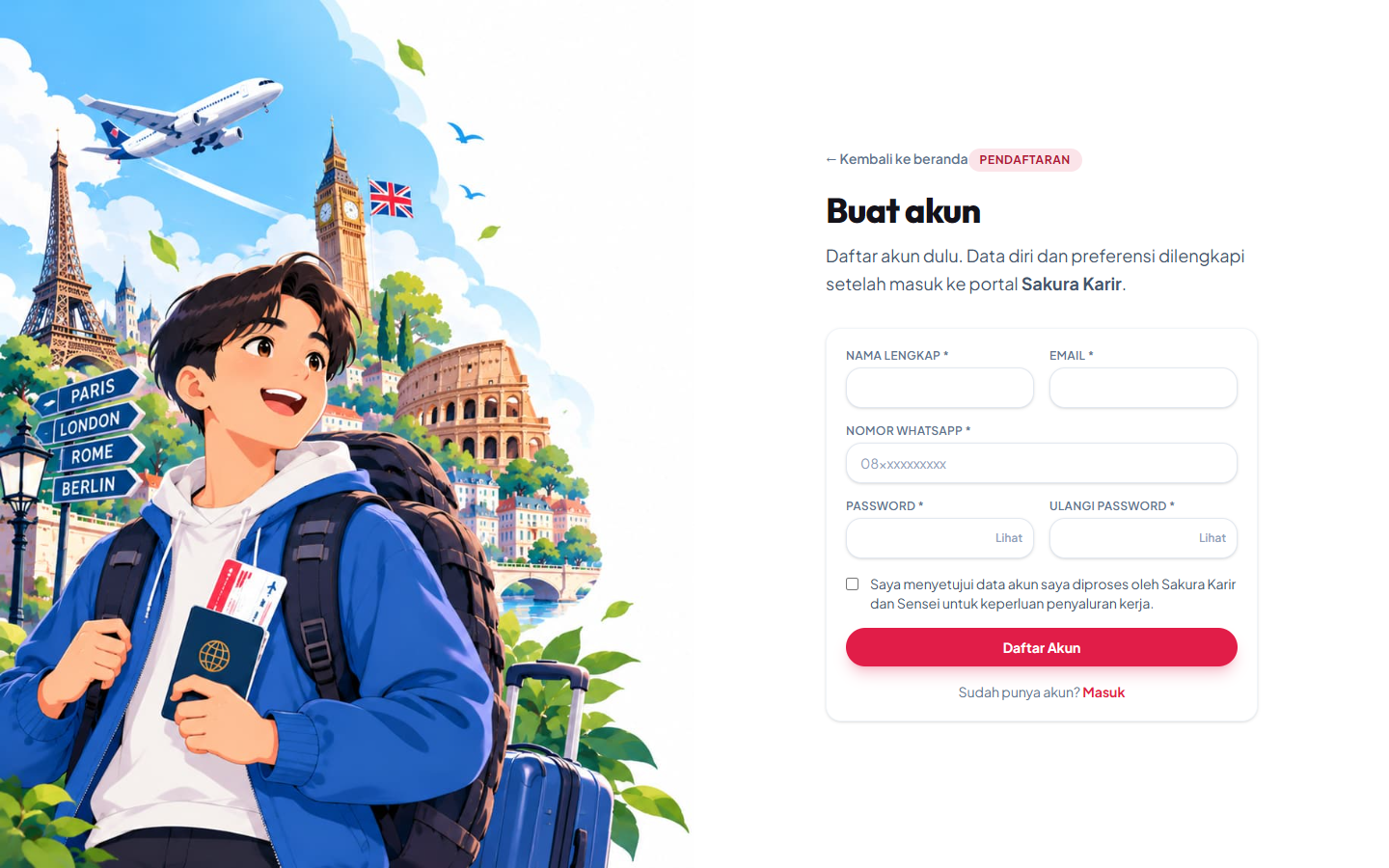 Formulir buat akun pencari kerja.
