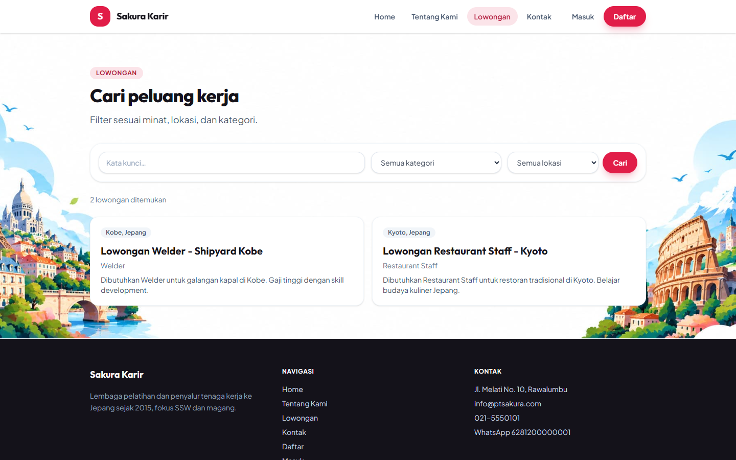 Daftar lowongan di website mitra.