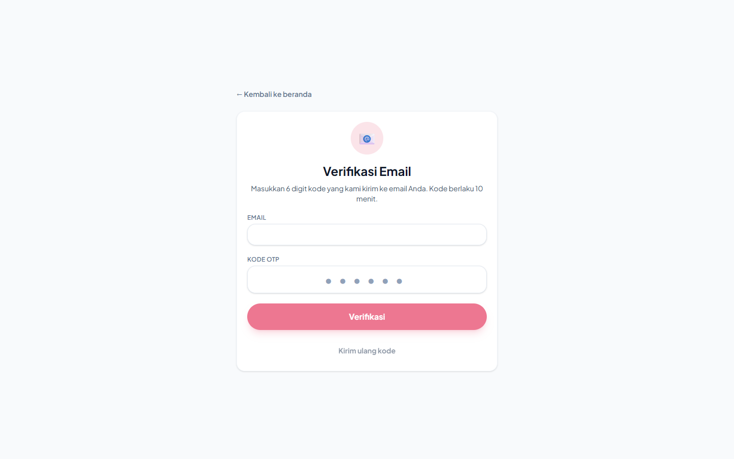 Memasukkan kode verifikasi email.